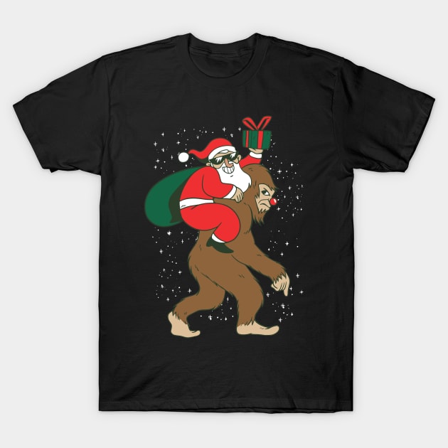 Santa Riding Bigfoot Funny Yeti Christmas design T-Shirt by theodoros20